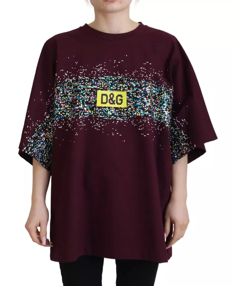 Bordeaux D&G Print Round Neck Cotton T-shirt