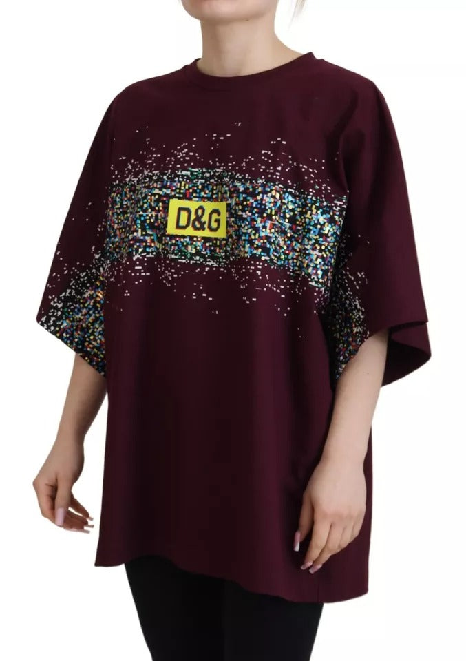 Bordeaux D&G Print Round Neck Cotton T-shirt