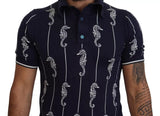 Dark Blue Sea Horse Collared Polo T-shirt