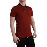 Red Logo Collared Short Sleeve Men T-shirt