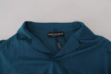 Blue Collared Short Sleeves Silk T-shirt