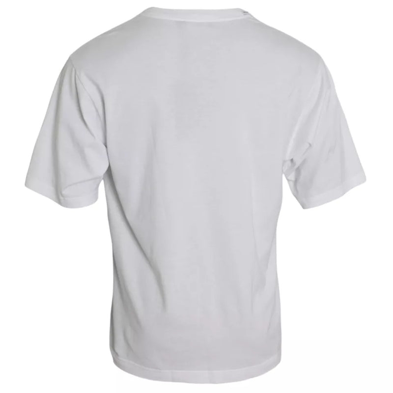 White Logo Cotton Round Neck Short Sleeves T-shirt