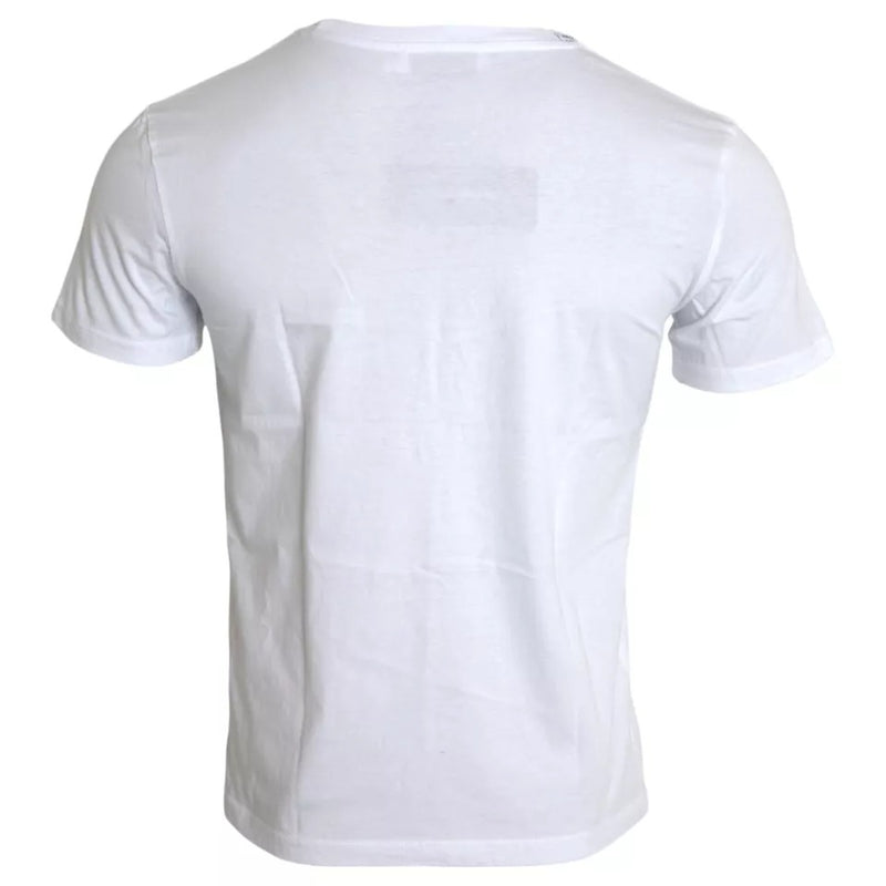 White Logo Print Cotton Crew Neck Mens Top T-shirt