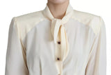 Beige Silk Crepe Shirt Padded Shoulder Top