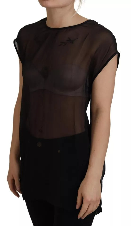 Black Mesh Transparent Blouse Pullover Top