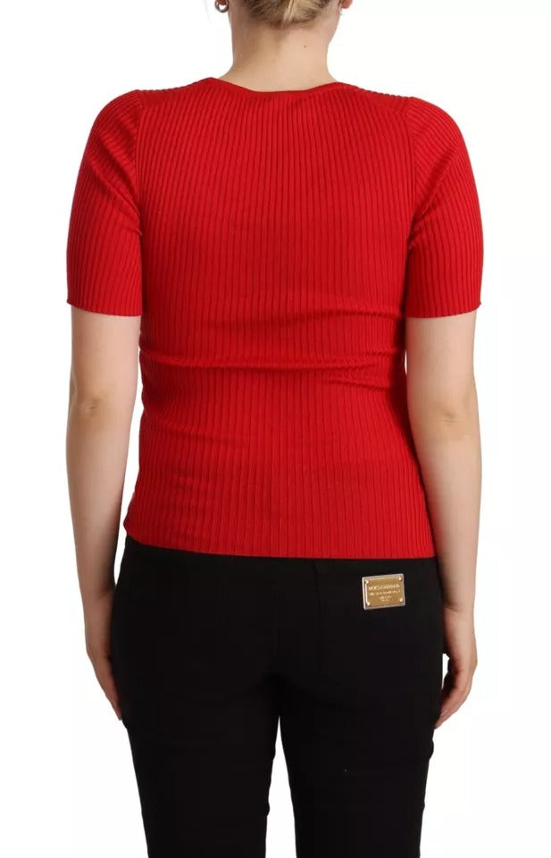 Red Silk T-shirt Short Sleeve Top Blouse