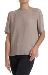 Brown Round Neck Short Sleeve Blouse Top