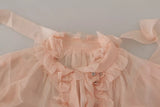 Light Pink Silk Ascot Collar Long Sleeves Top