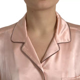 Pink Silk Long Sleeves Logo Pajama Blouse Top