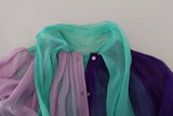 Multicolor Long Sleeves Ascot Collar Silk Top