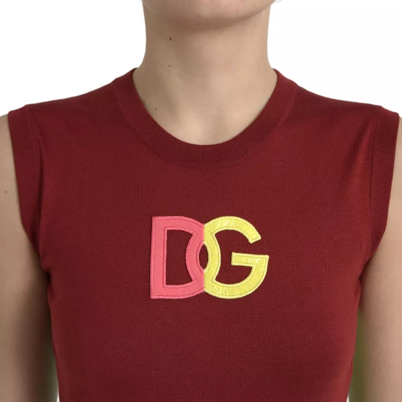 Red Green Silk DG Logo Sleeveless Tank Top