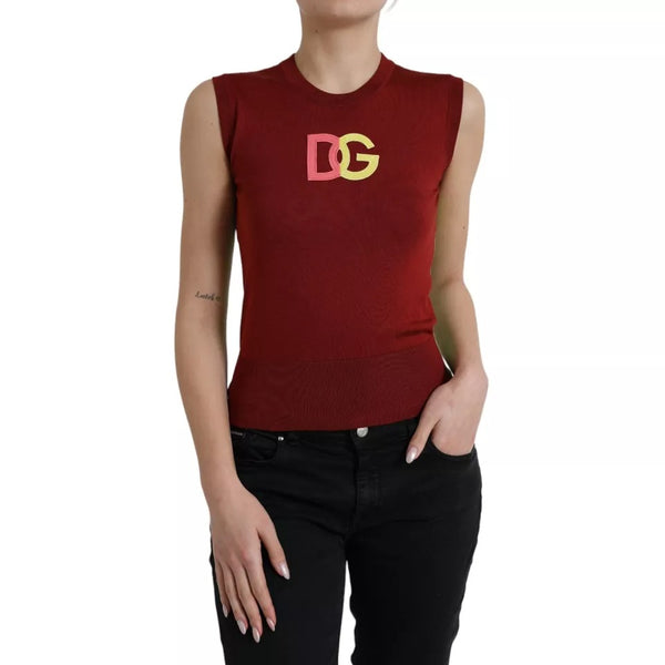 Red Green Silk DG Logo Sleeveless Tank Top