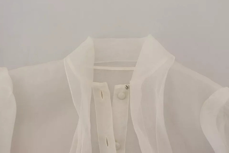 White Ascot Collar Long Sleeves Blouse Top