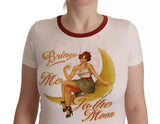 White Bring Me To The Moon Print Round Neck Top