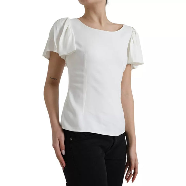 White Viscose Round Neck Short Sleeves Top