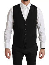 Black Stretch Waistcoat Formal Dress Wool Vest