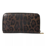 Brown Leopard Leather DG Zip Around Continental Wallet