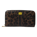 Brown Leopard Leather DG Zip Around Continental Wallet