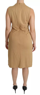 Brown V-neck Shift Knee Length Viscose Dress