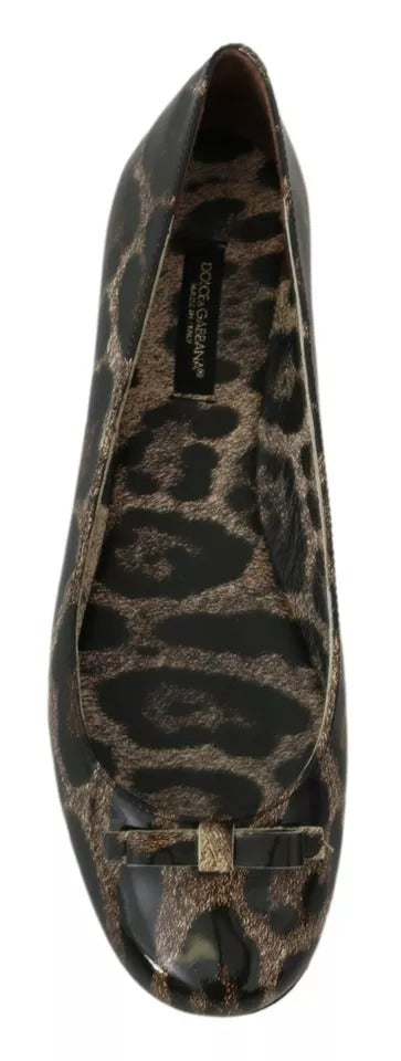 Brown Leopard Ballerina Flats Leather Shoes