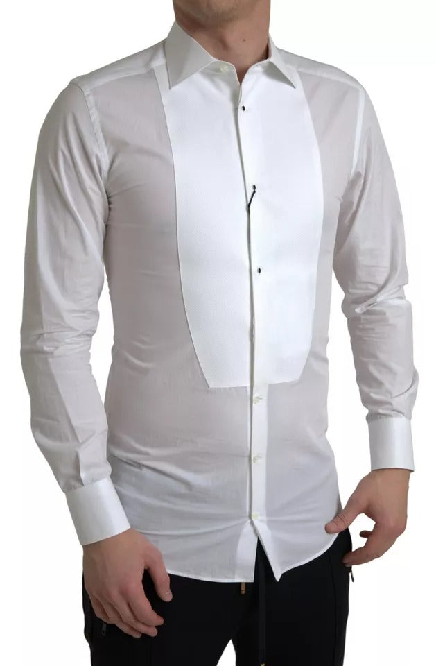 White Bib Cotton Poplin Men Formal GOLD Shirt