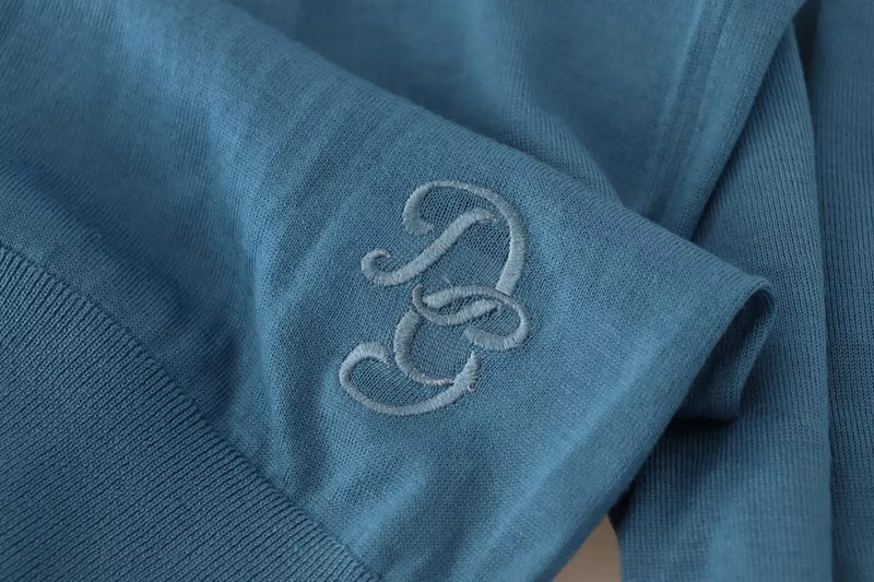 Blue Cashmere Crewneck Pullover Logo Sweater