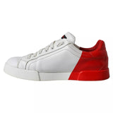 White Red Leather Logo Low Top Sneakers Shoes