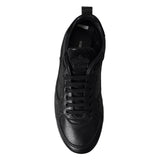 Black Leather Crown Low Top Sneakers Men Shoes