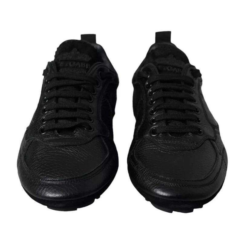 Black Leather Crown Low Top Sneakers Men Shoes