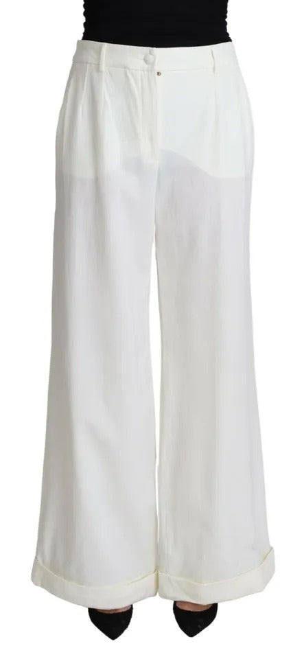 White Wide Leg Virgin Wool Pants