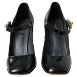 Black Leather Crystal Mary Janes Pumps Shoes