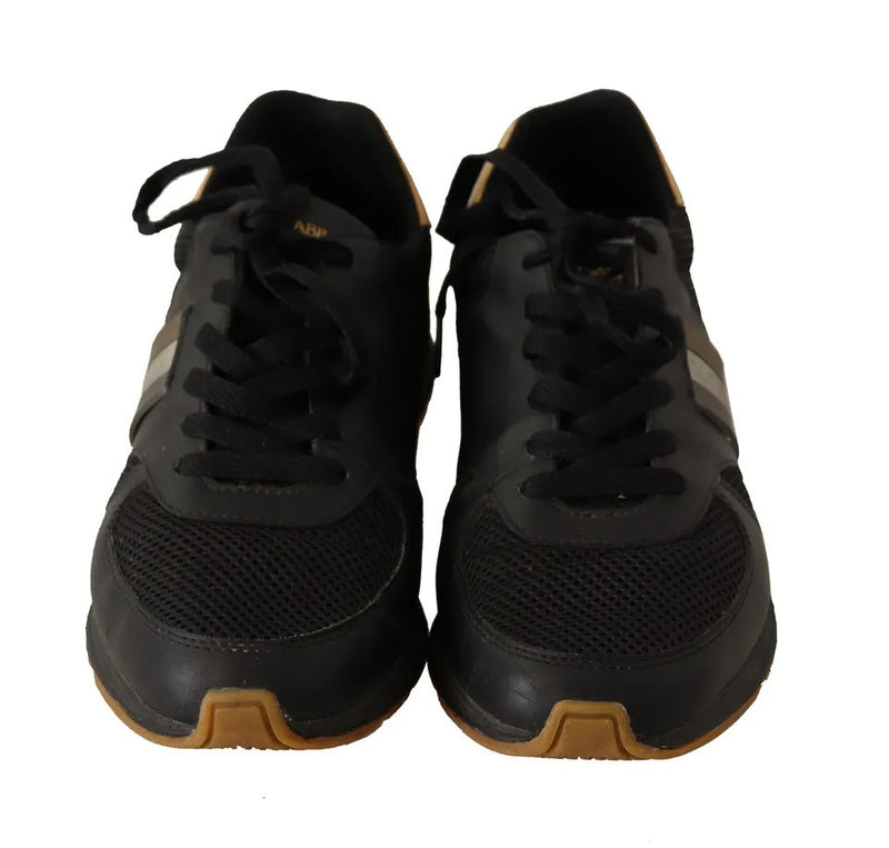 Black Gold Leather Low Trainers Sneakers Men Shoes