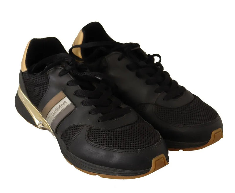 Black Gold Leather Low Trainers Sneakers Men Shoes