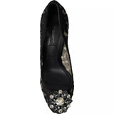 Black Taormina Lace Crystal Heel Pumps Shoes