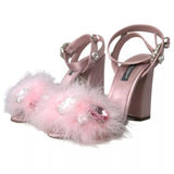 Pink Turkey Feather Crystal Sandals Shoes