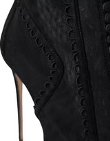 Black Tulle Stiletto Heels Short Boots Shoes