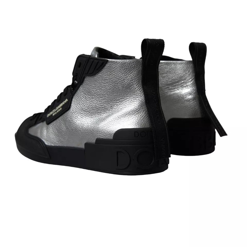 Black Silver Logo Mid Top Men Sneakers Shoes