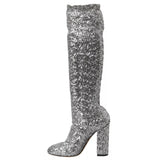 Silver Sequined High Boots Stretch Shoes