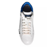 White Blue Leather Logo Low Top Sneakers Men Shoes