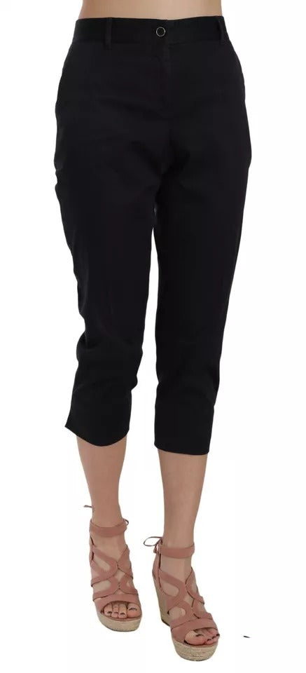 Black Cotton Cropped Capri Pants