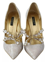 White Crystal Bow Pearl Mary Jane Pumps Shoes