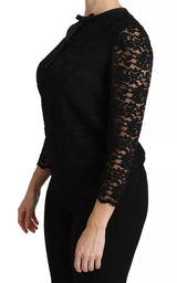 Black Lace Long Sleeve Blouse Nylon Top