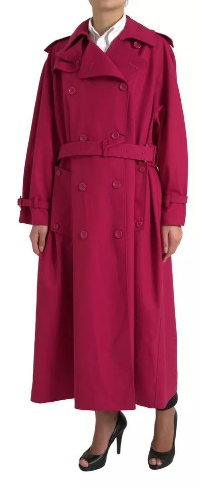 Dark Pink Double Breasted Trench Coat Jacket