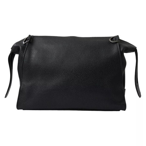 Black Pebbled Leather Edge Shoulder Strap Men Bag