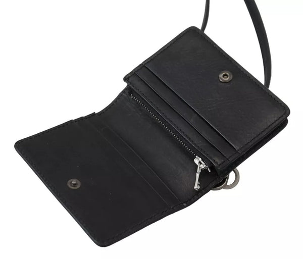 Black Leather Bifold Shoulder Sling Women Wallet