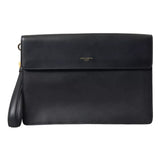 Black Calf Leather Large Logo Document Holder Clutch Men Bag