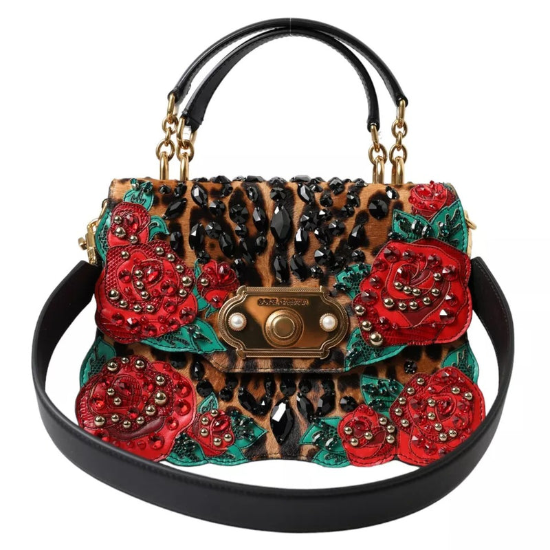 Multicolor Leopard Crystal Roses WELCOME Fur Bag