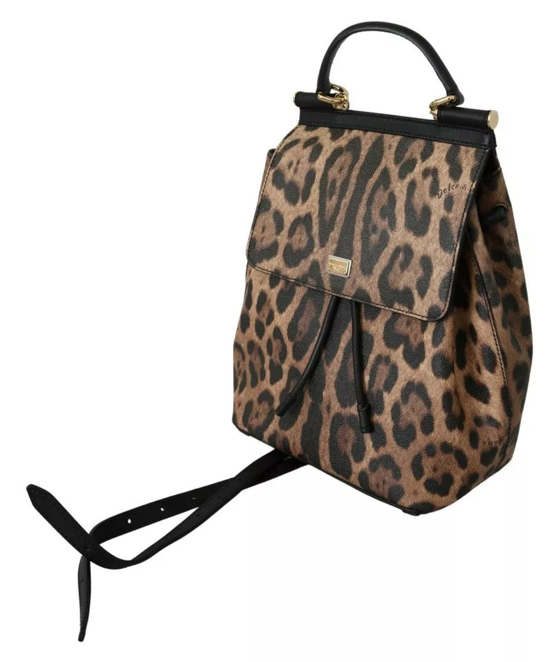 Brown Leopard Leather Backpack Women SICILY Bag