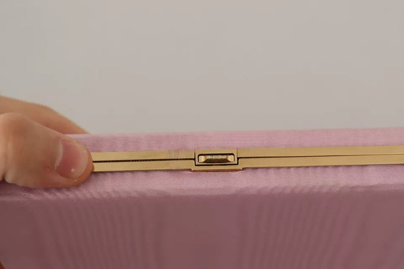 Pink Silk Gold Frame Clutch Evening Party Purse Bag