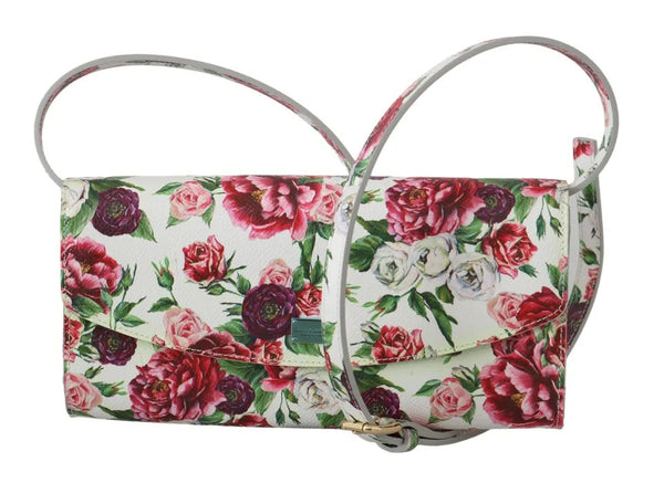 White Purse Clutch Floral Roses Leather Cross Body Bag